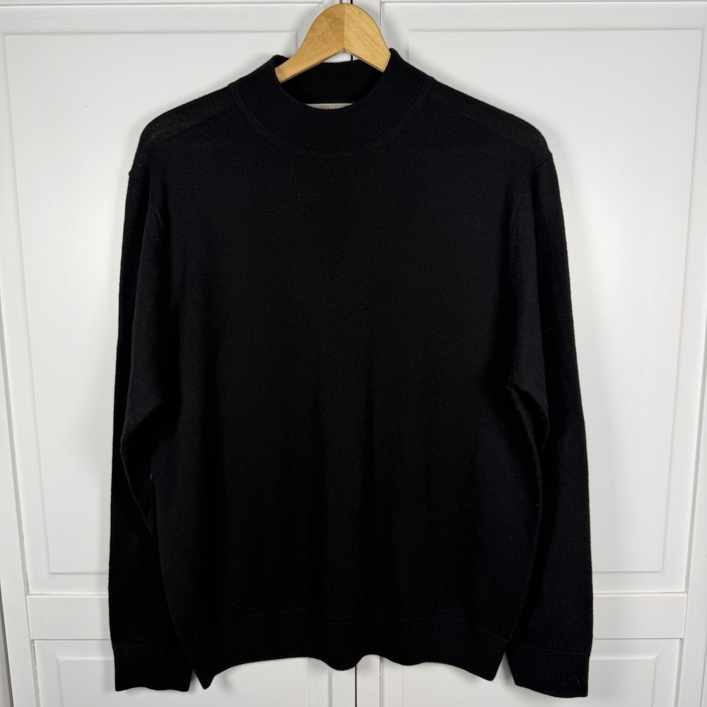 Raffi Mens Mock Neck Merino Wool Long Sleeve‎ Sweater Black Preppy Grandpa Large